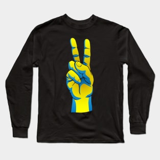 Peace for Ukraine Ukrainian Pride Hand Peace Sign Design Long Sleeve T-Shirt